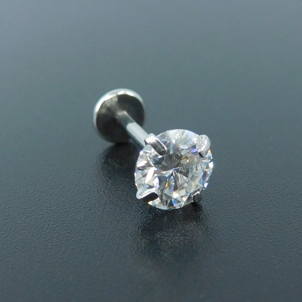 Clear Moissanite Stud Earring: Stainless Steel Push Pin Nose Cartilage Ring - Picture 5 of 8